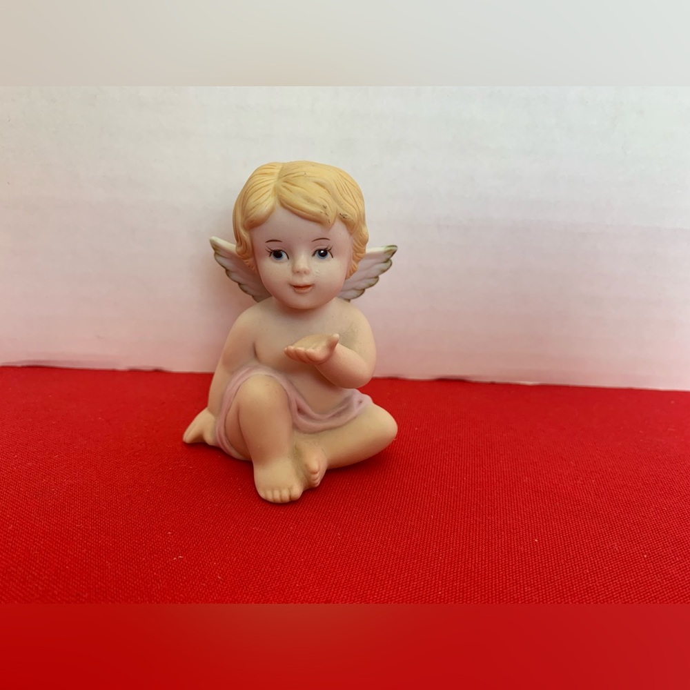 HOME INTERIORS Heavenly Cherubs Figurine #1430 Pink Angel Glued Wing